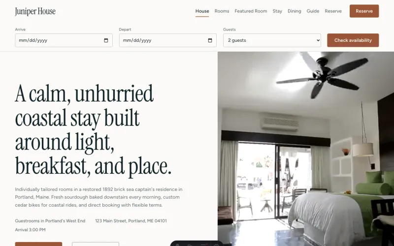 B&B & Hospitality starter site, home page