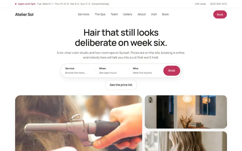 Salon & Spa starter site, home page