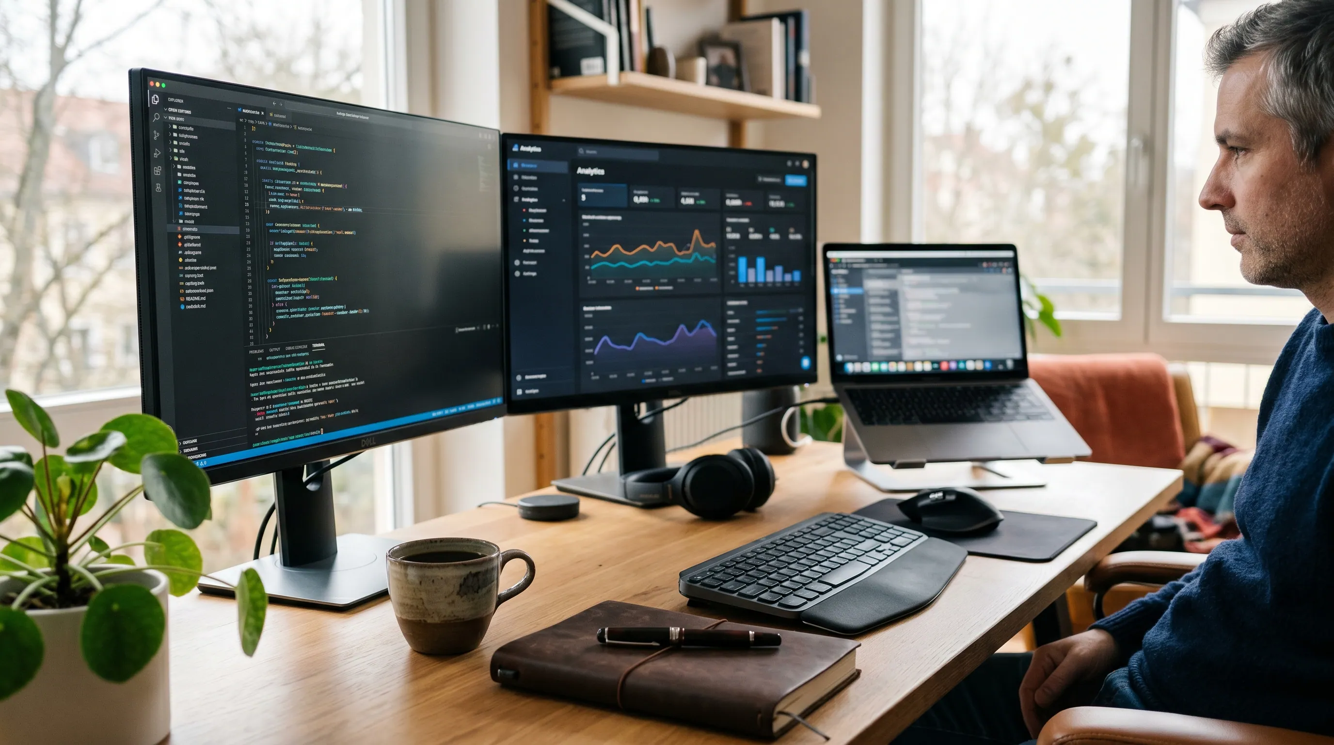 Code editor with a Next.js project open and a browser preview alongside